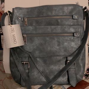 DEL MANO Crossbody Handbag Purse Distress Blue NWT